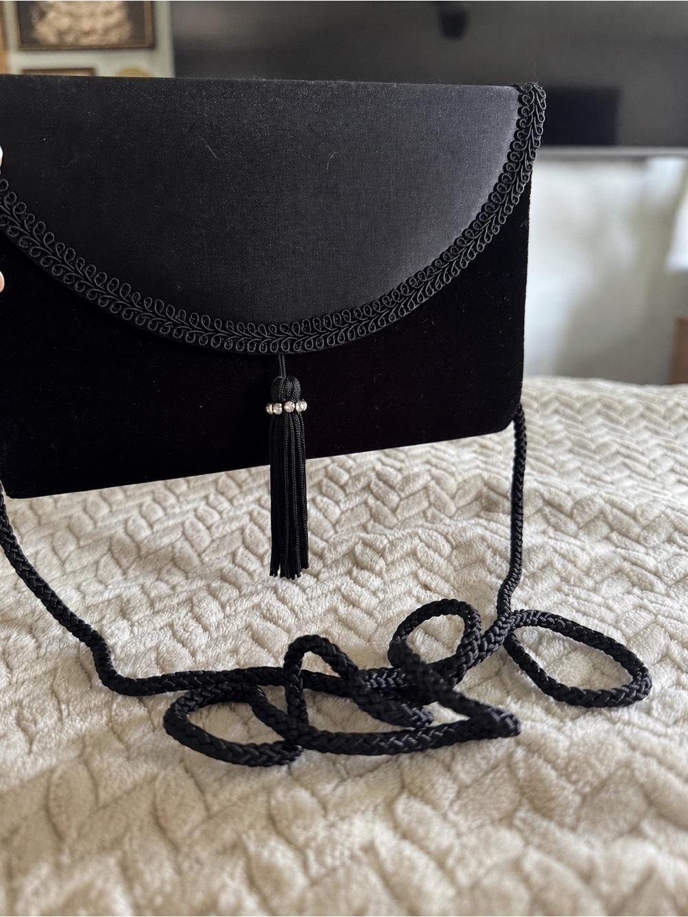 Black Velvet Tassel Crossbody Bag - Picture 7 of 7